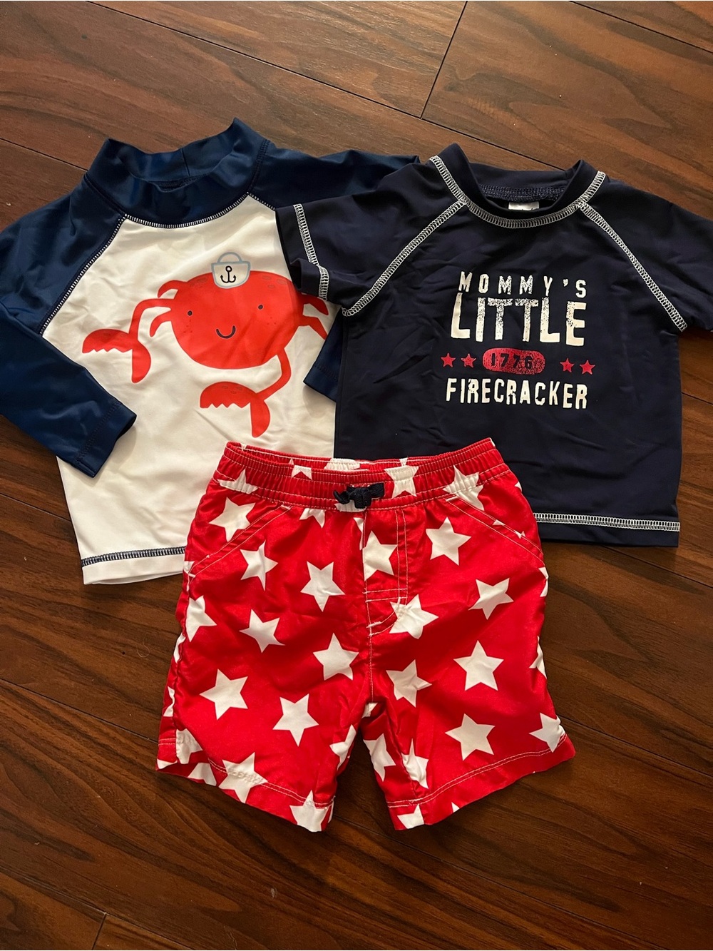 12 Months Red, White, and Blue Swimsuit Set Bundle (3)